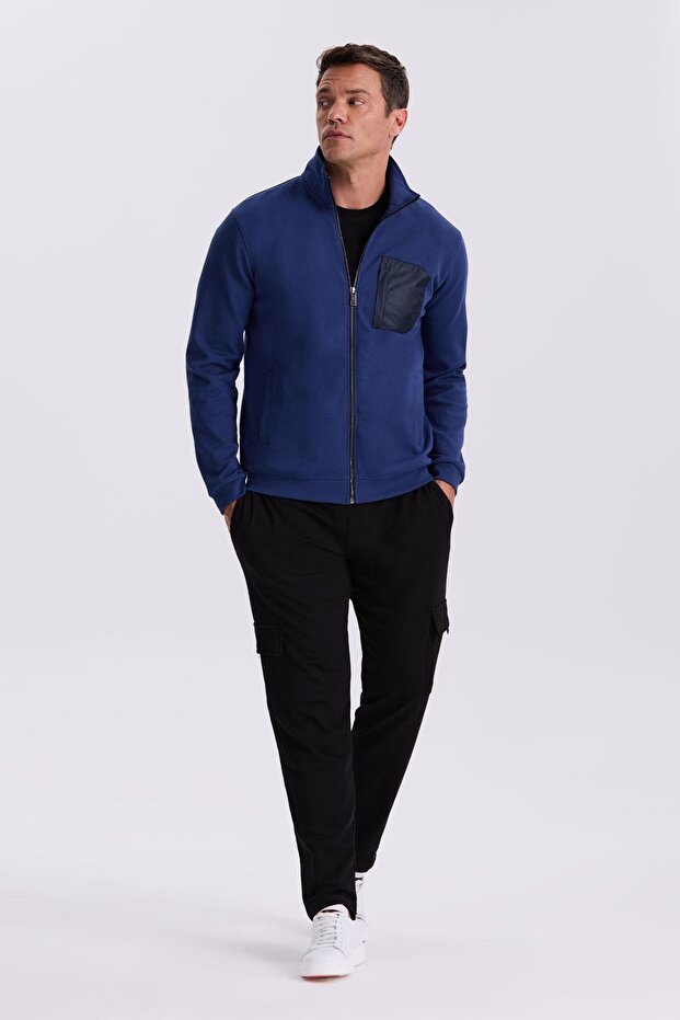 Indigo Slim Fit Zippered Cotton Lycra Tracksuit Top