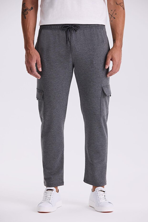 Anthracite Slim Fit Cotton Lycra Sweatpants with Pockets