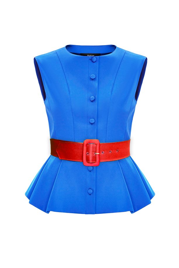 Mert Aslan Peplum Kemerli Tafta Bluz - 6