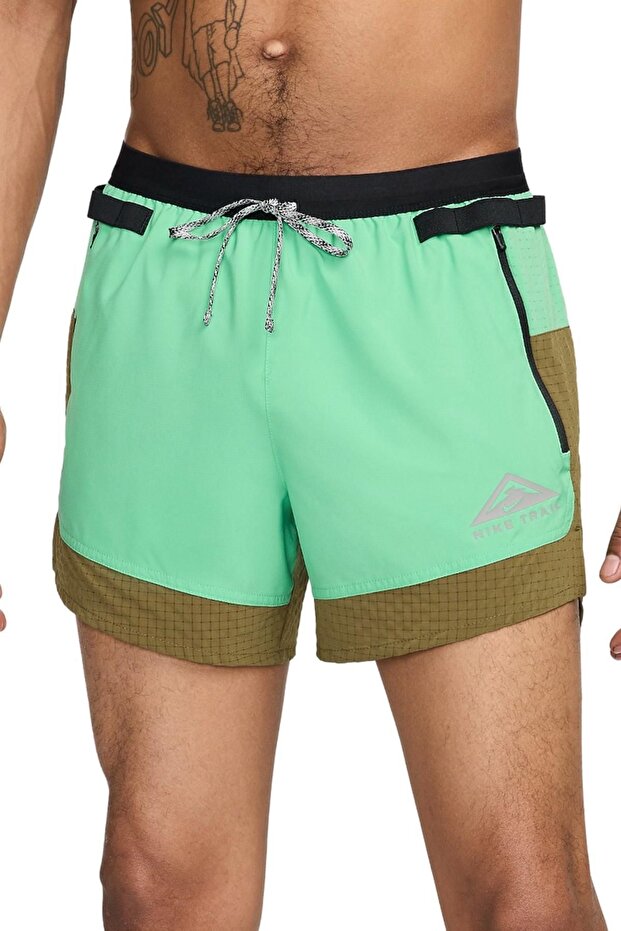 Running Trail Flex Stride 5 Inch Shorts Fermuarlı Kısa Şort Yeşil - 1