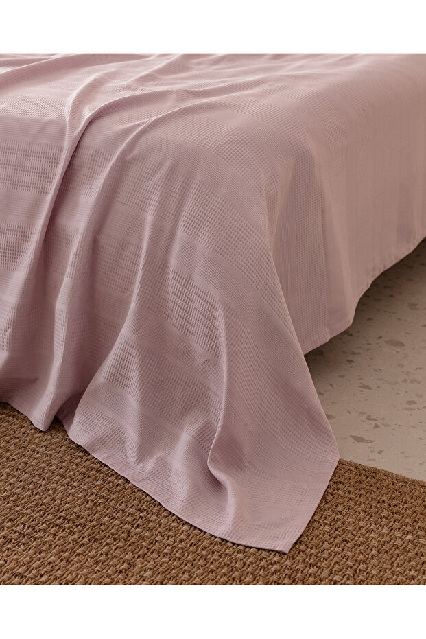 Mathilda Çift Kişilik %100 Pamuk Karde Düz Pike Takımı - Açık Mürdüm - 3