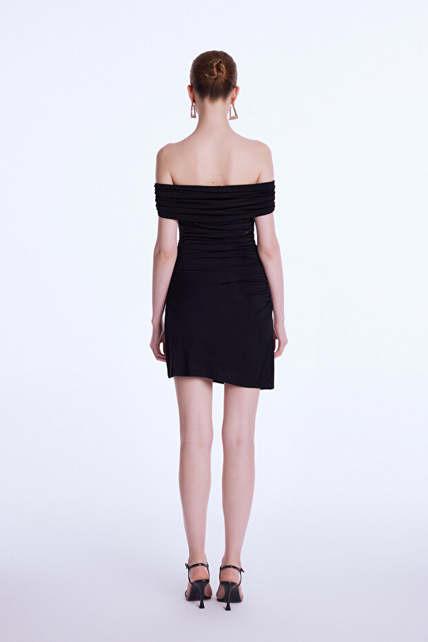 Night Zoom Büzgülü Mini Örme Elbise - 5