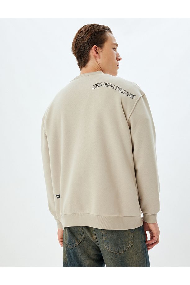 Oversize Sweatshirt Slogan Baskılı Bisiklet Yaka Pamuk Karışımlı Şardonlu - 4