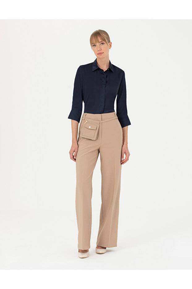 Beige Palazzo Fabric Trousers 50273084-Vr011