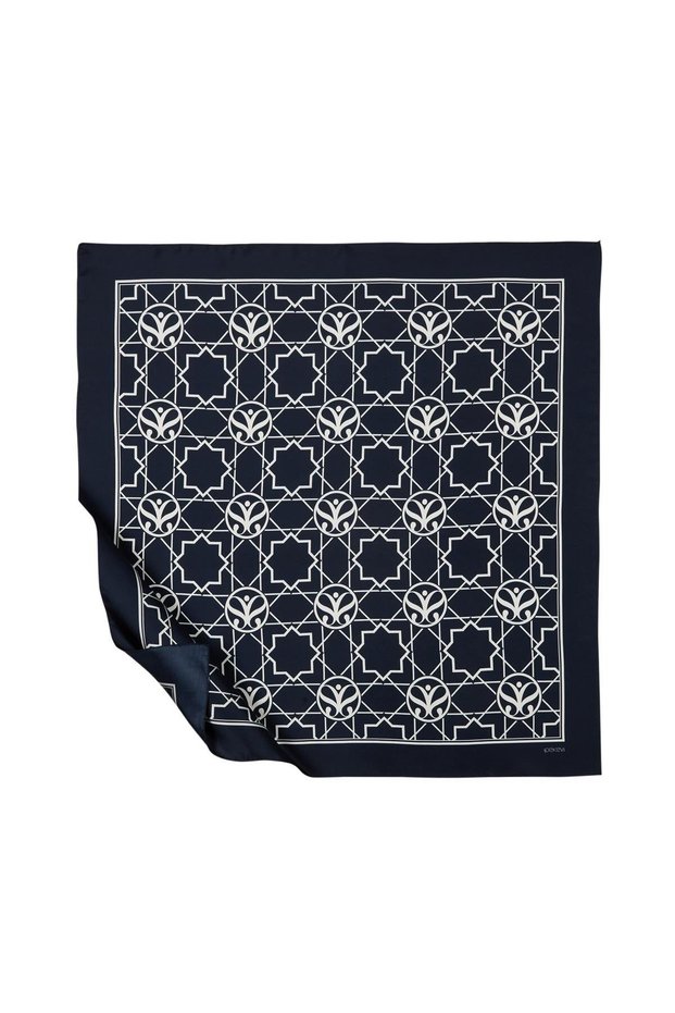Twill Silk Scarf - Seljuk Monogram - Navy Blue