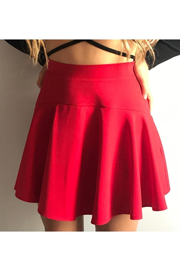 Kadın Kırmızı Mini Şort Etek - 3