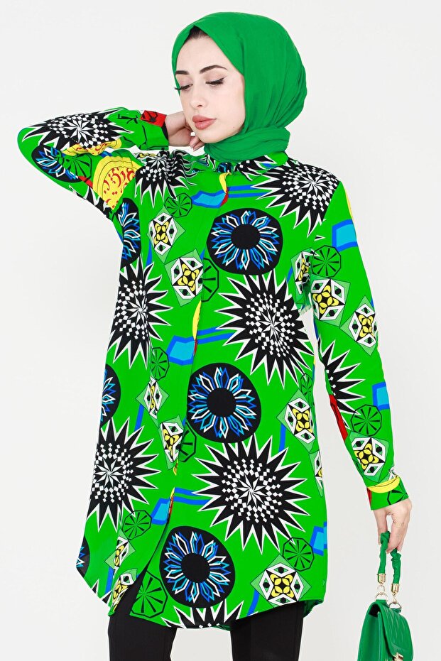 تونيك فيسكون منقوش عرقيًا - أخضر - 2