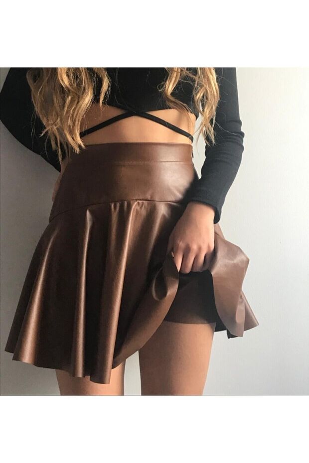 Women's Brown Mini Shorts Skirt