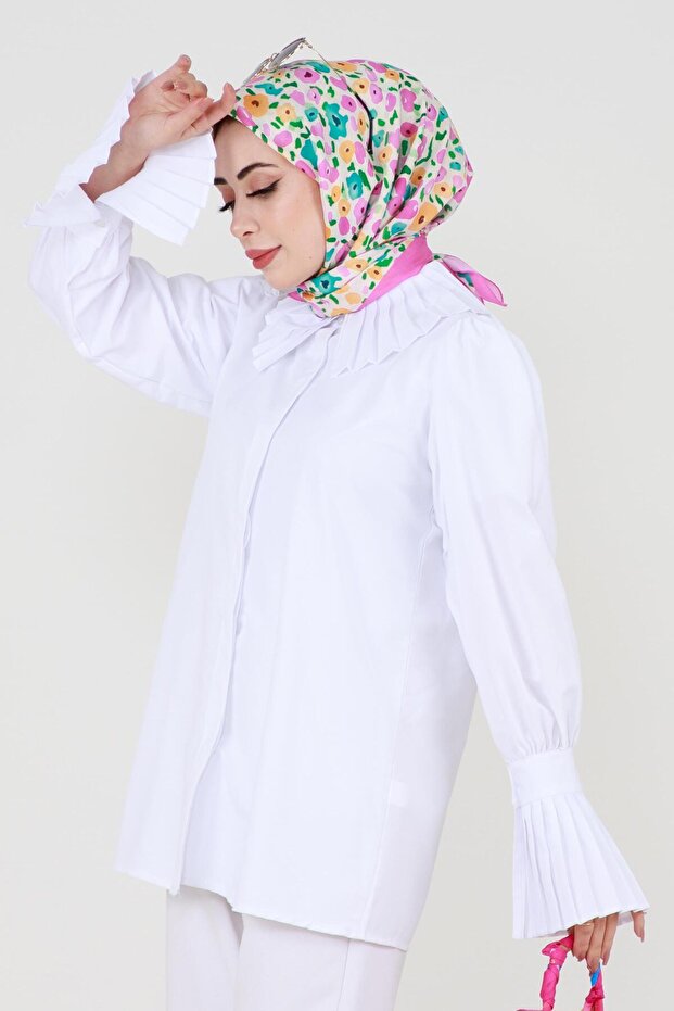 Kolu Piliseli Gömlek -Beyaz - 5