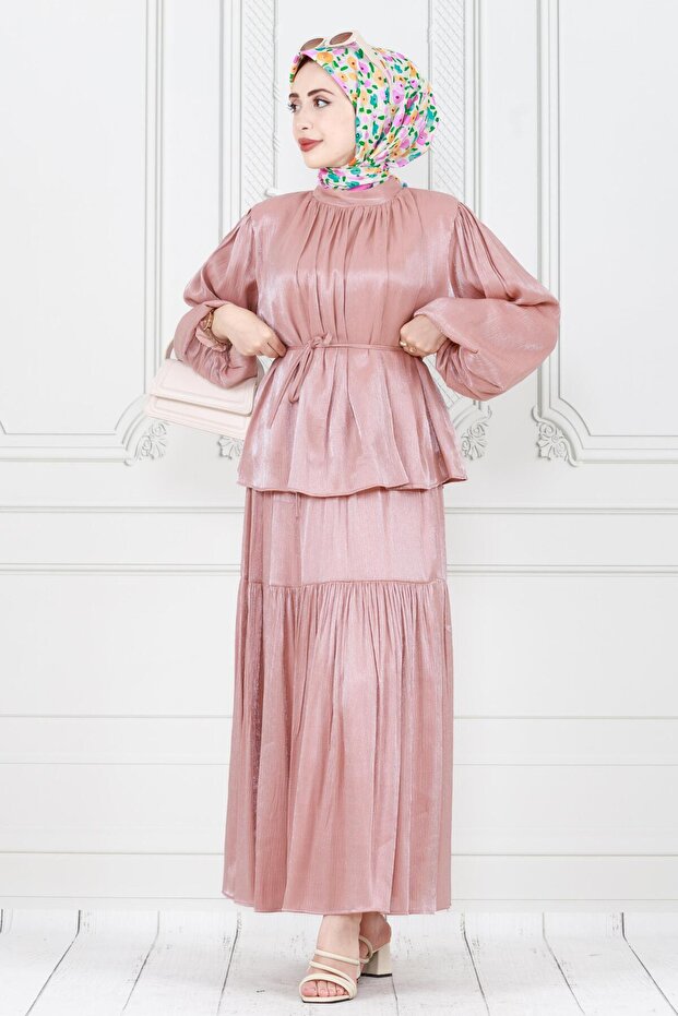 Lara Balon Two-Piece Set with Skirt - Powder