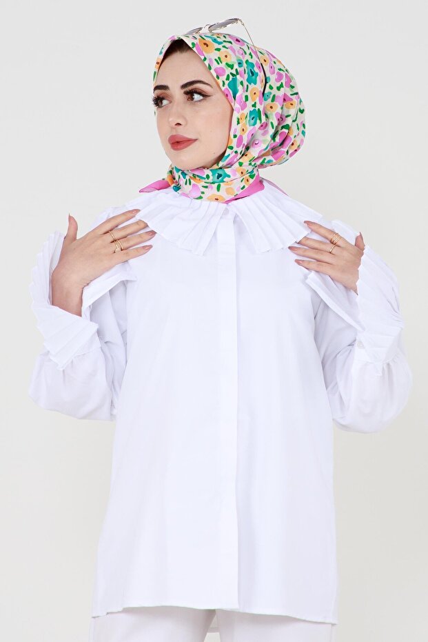 Kolu Piliseli Gömlek -Beyaz - 1