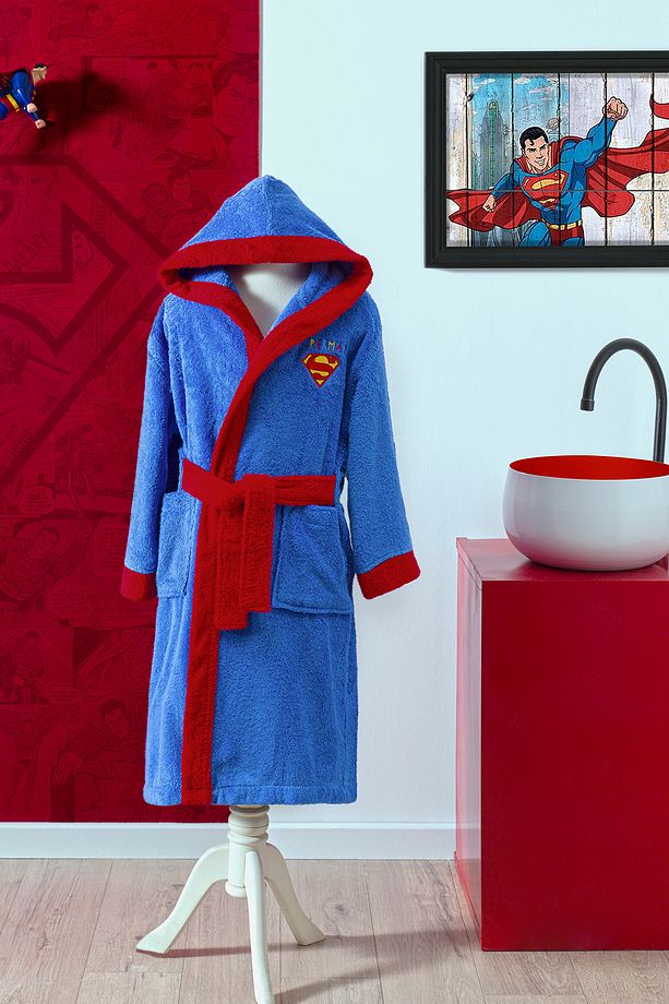 Superman Colors Lisanslı Kapüşonlu Çocuk Bornozu 7/8 Yaş - 1