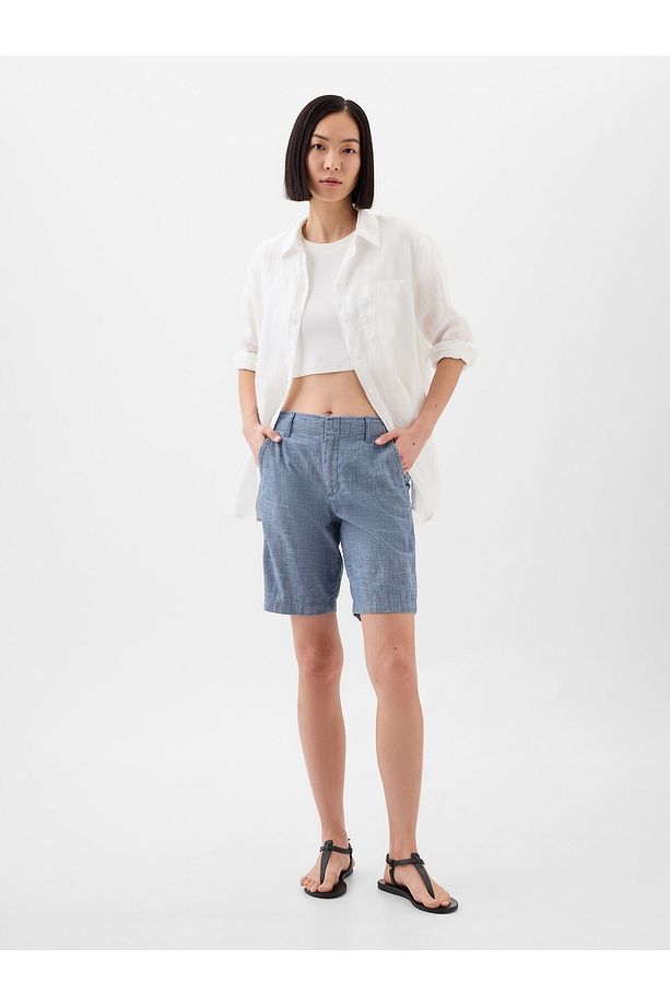 Kadın Mavi 9" Downtown Chambray Bermuda Şort - 1