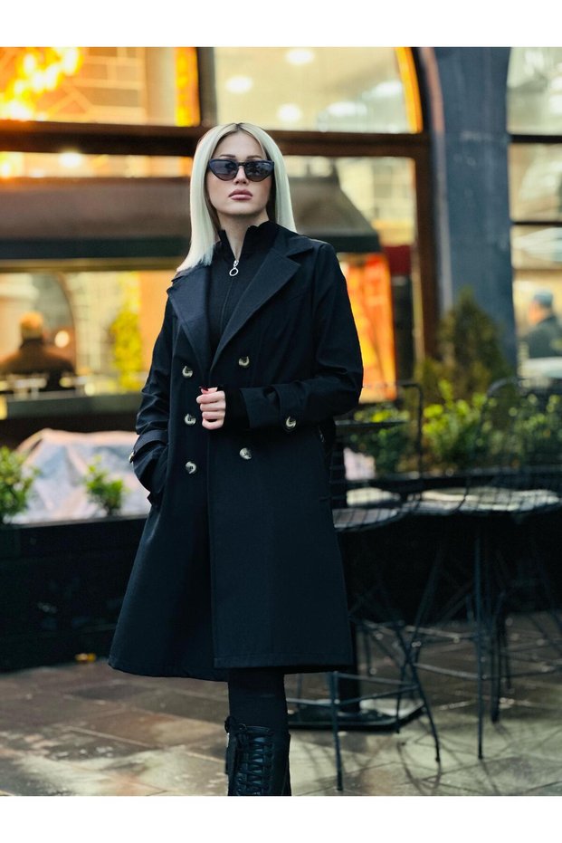 Sleeve Belted Belted Trench Coat Black
