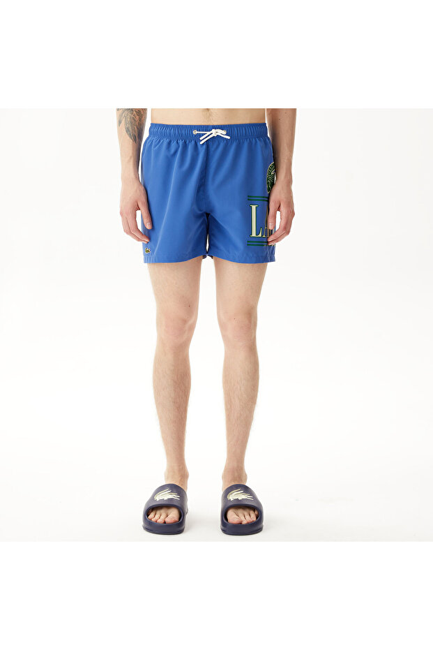 Erkek Baskılı Mavi Mayo Şort - 3