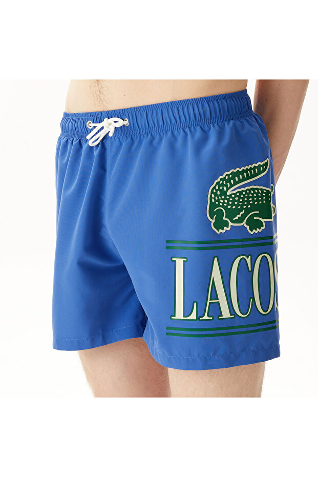 Erkek Baskılı Mavi Mayo Şort - 4