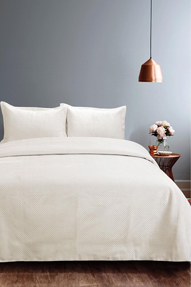 مجموعة غطاء سرير مزدوج ليديا - كريمي - 1