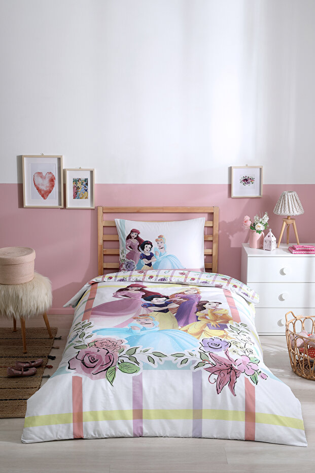 Princess Flowers Single Disney Licensed Elastic Fitted Bed Sheet Children's Duvet Cover Set
