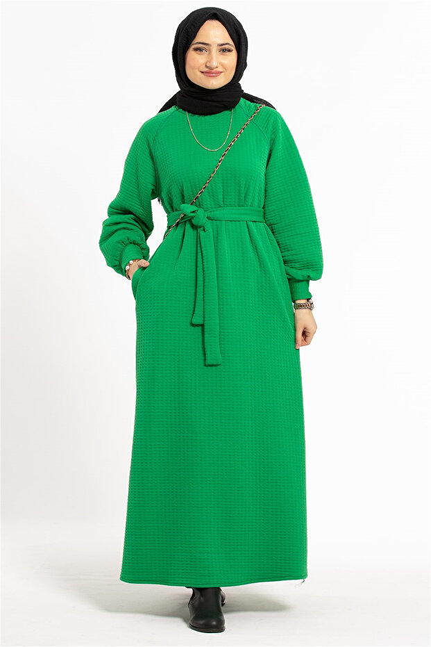 Capitone Elbise - Yeşil - 1