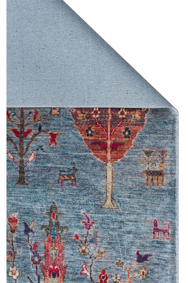 Karabağ Antik Desenlere Sahip Yıkanabilir Kolay Kullanımlı Kaymaz Nostaljik Mavi Makine Halısı - 5