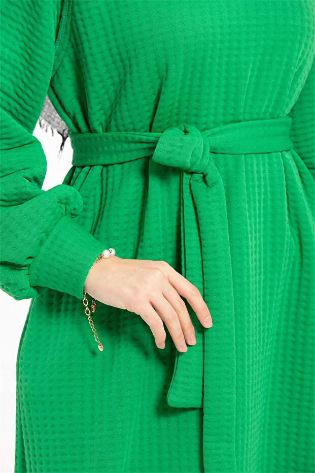 Capitone Elbise - Yeşil - 4