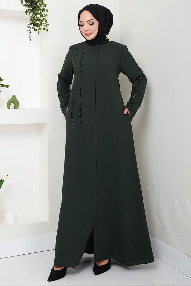 Sevgi Taşlı Ferace Haki HM2481 - 5