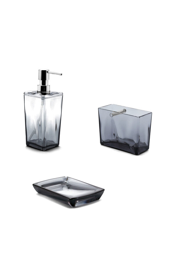 Biga 3-Piece Liquid Soap Dispenser + Soap Dispenser + Toothbrush Holder Set - Transparent Black