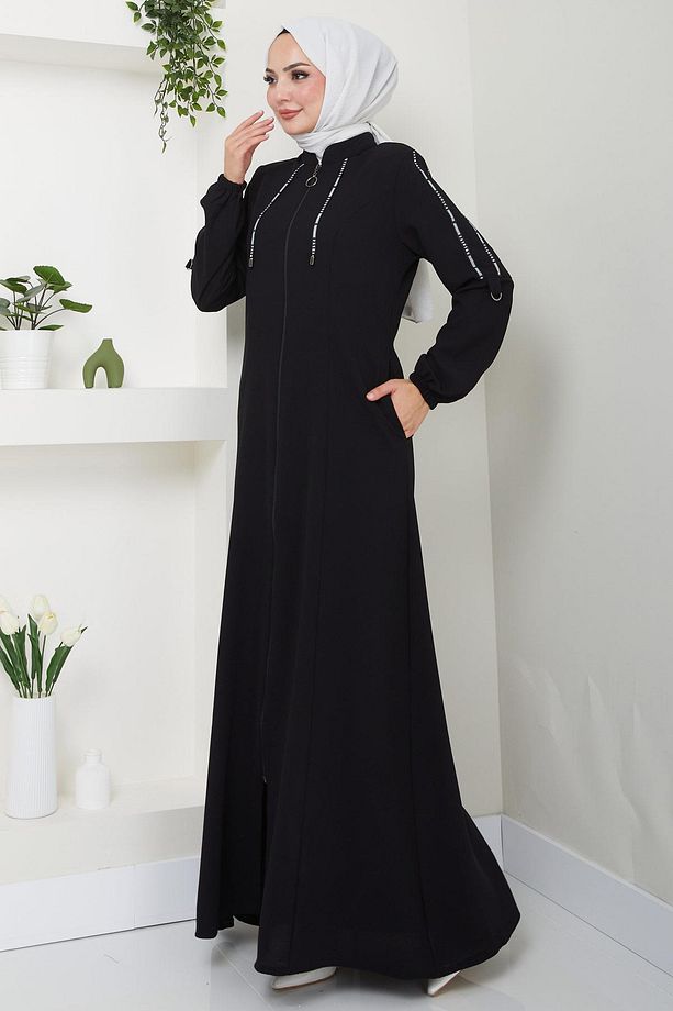 Şeritli Spor Ferace Siyah HM2483 - 4