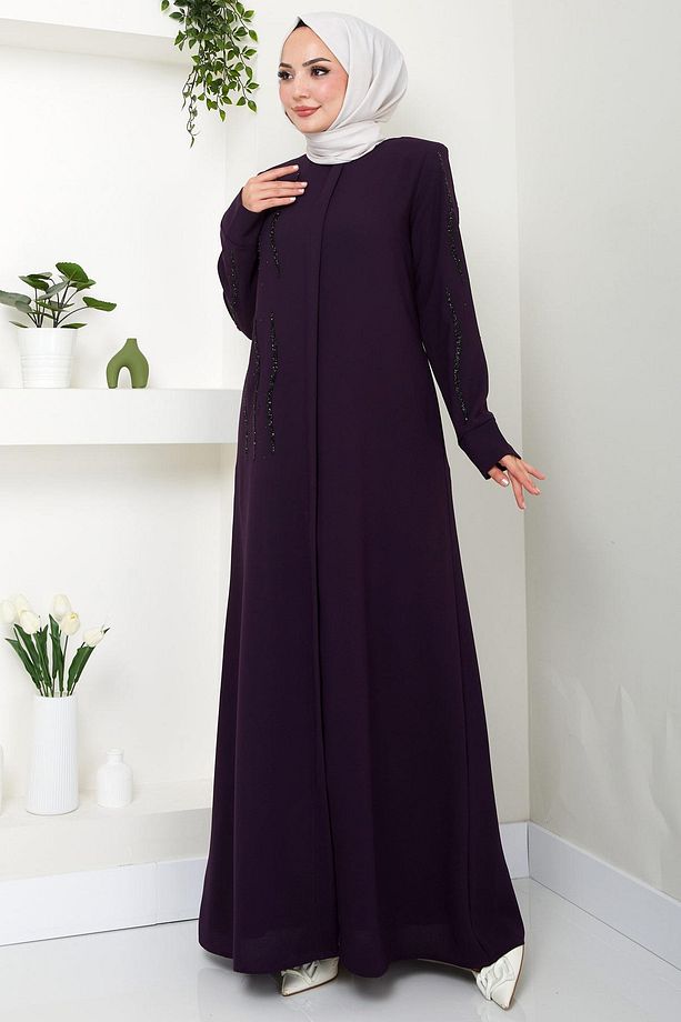 Sevgi Taşlı Ferace Mürdüm HM2481 - 4