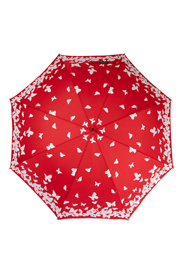 مظلة حمراء كبيرة - بنقشة فراشة - 2