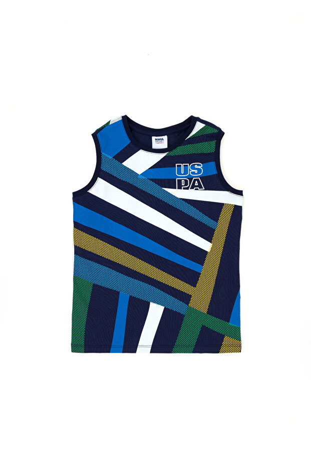 Boy's Navy Blue Crew Neck Sleeveless T-Shirt 50263574 -Vr033