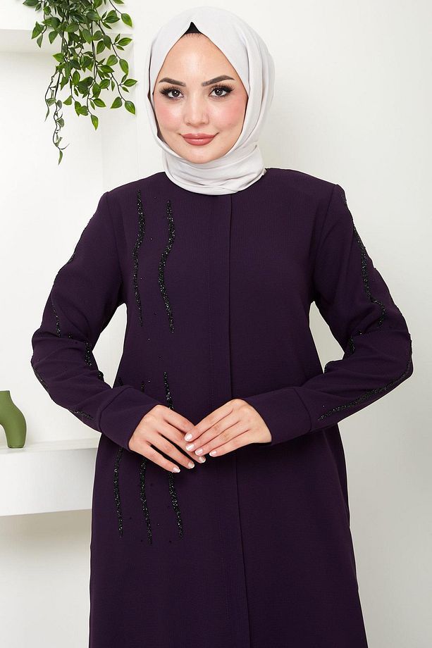 Sevgi Taşlı Ferace Mürdüm HM2481 - 1