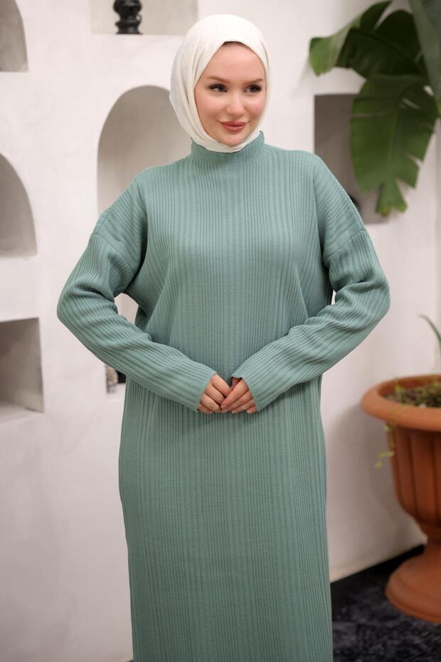 Fitilli Triko Elbise Mint HM2247 - 3