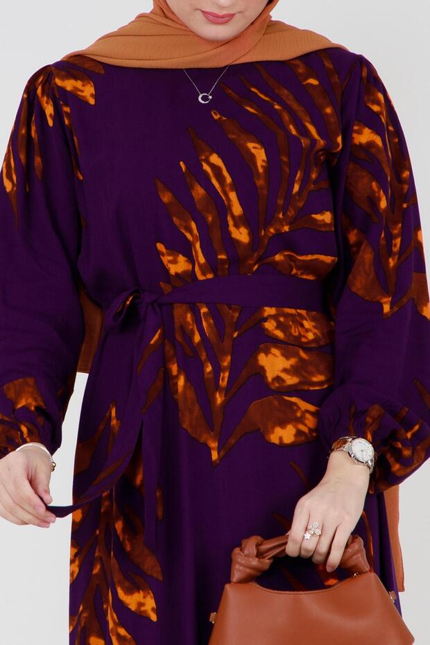 Rochie din viscoză Zerda cu curea-Moare - 4