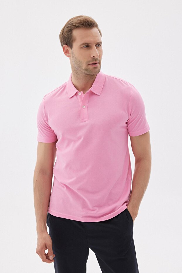 Basic Regular Fit Erkek Pembe Polo Yaka Tişört - 1