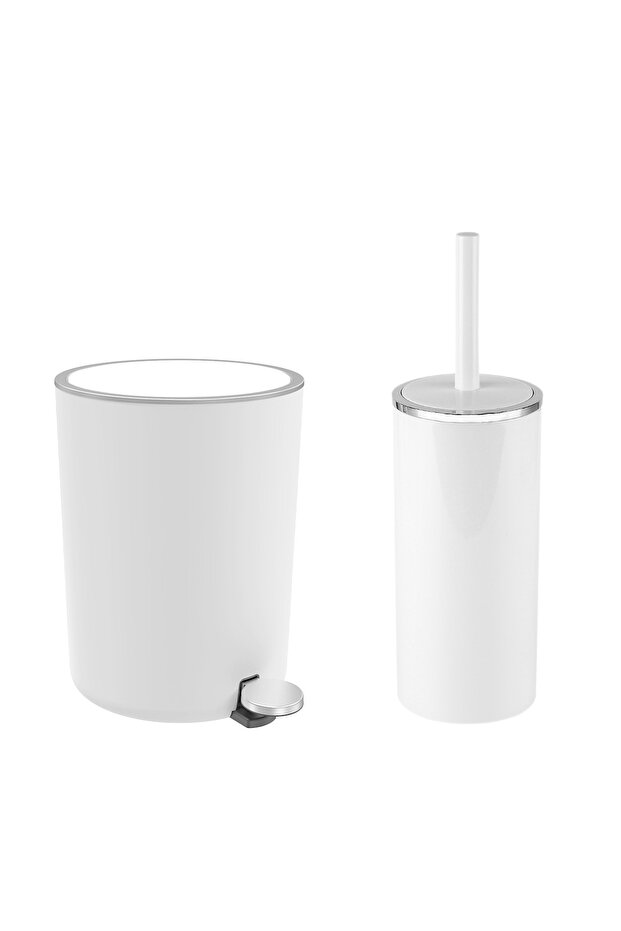Lenox 2-Piece Bathroom Set 5 Lt Pedal Bathroom Trash Can + Toilet Brush Set - White