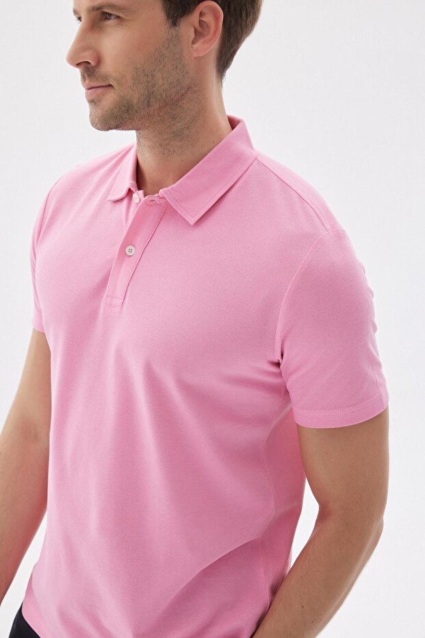 Basic Regular Fit Erkek Pembe Polo Yaka Tişört - 2