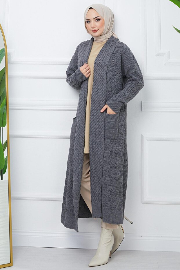 Shawl Collar Casual Knitwear Cardigan Smoked HM2248