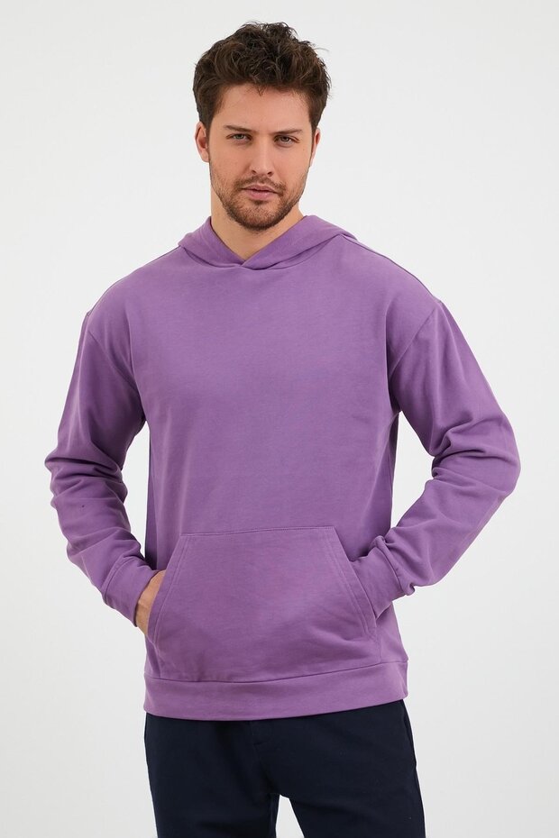 Men's Purple Sports Sweatshirt - Kangaroo Pocket and Hooded