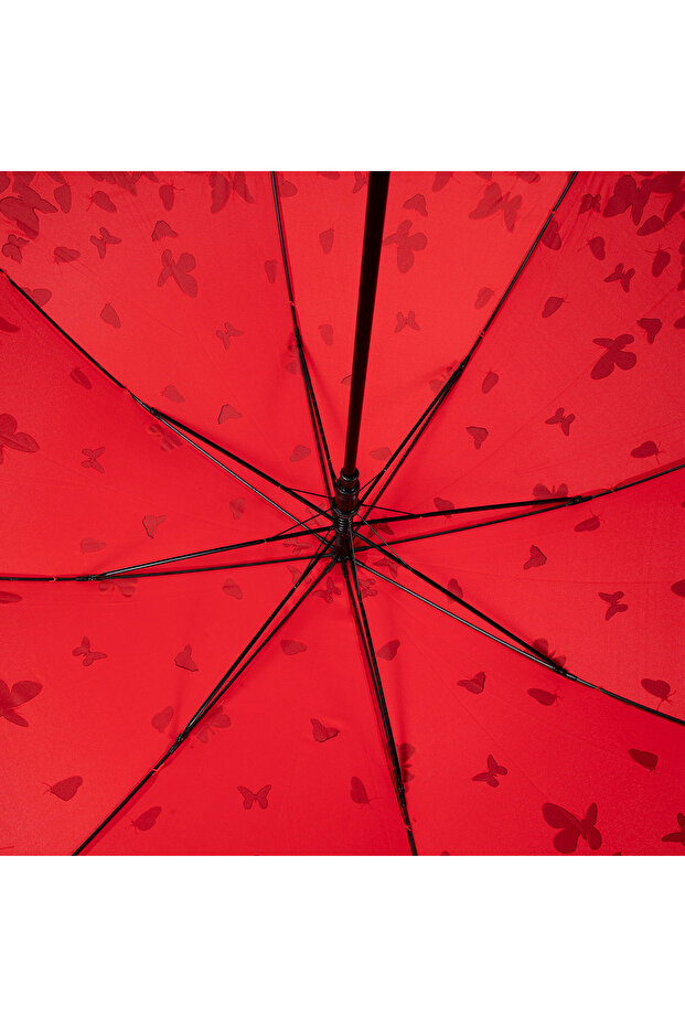 مظلة حمراء كبيرة - بنقشة فراشة - 5
