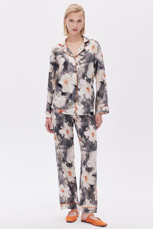 Long Viscose Pajama Set -ElyPatterned - 2