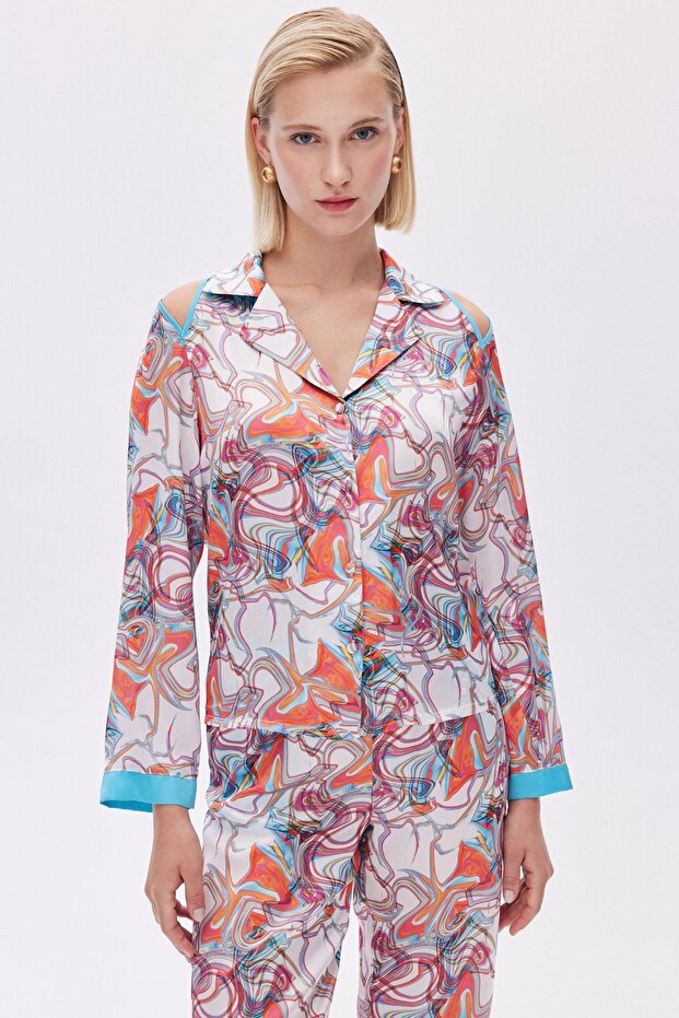 Leyiza Patterned Long Satin Pajama Set