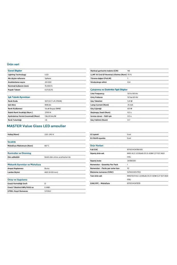 Master Value LedBulb 5.9w-60w E27 2700k Dim Edilebilir Led Ampül - 4