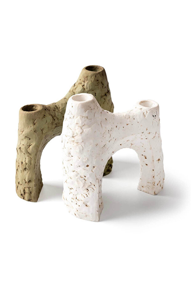 2’li Eski Çağ Taş Görünümlü Şamdan Seti - 2