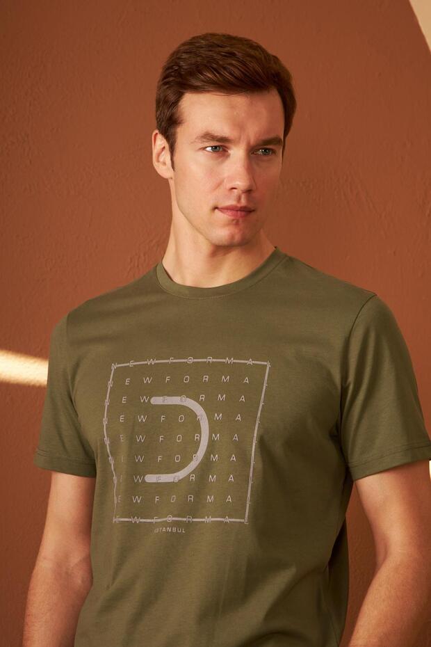 Comfort Fit Printed New Formal Men's Khaki T-Shirt Mars15