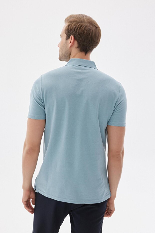 Basic Regular Fit Erkek Mint Polo Yaka Tişört - 4