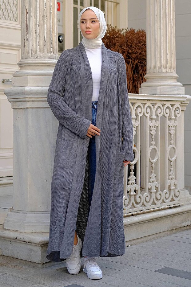 Shawl Collar Pocket Knitwear Cardigan Anthracite HM2243