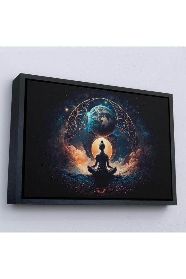 Woman Meditating with Wooden Frame Connecting with the Universe in Lotus-7251 - 1
