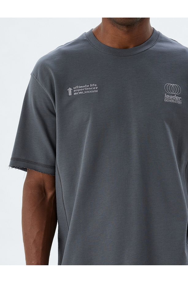 Slogan Baskılı Pamuklu Bisiklet Yaka Kısa Kollu Oversize Tişört - 5