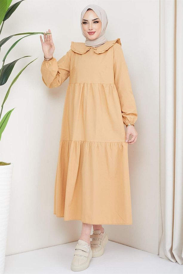 Bebe Yaka Tesettür Elbise Camel - 3